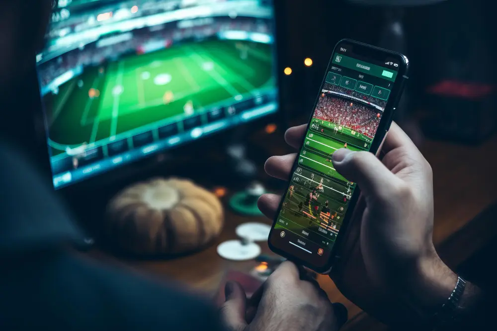 Football fan watching live match on mobile